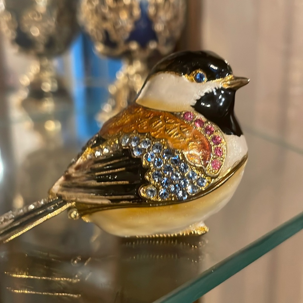 SOLD Bird Figurine Austrian Crystals and Glossy Enamel Trinket Box